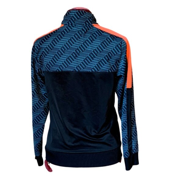 PUMA Kids Track Jacket Size Large 14-16 Black Teal Orange Logo Pattern Full Zip - Picture 3 of 10